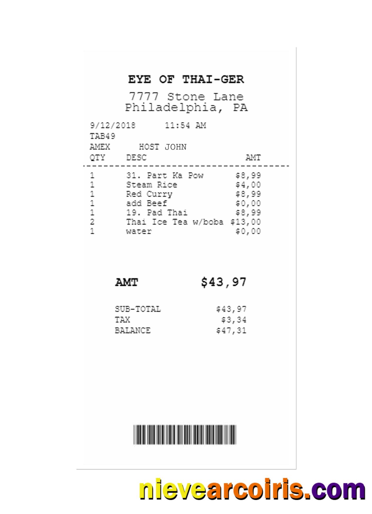 EYE OF THAI-GER payment receipt